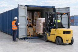 Forkliftle konteynere paletli yük dolumu ve kayışla yük sabitleme – konteyner iç dolum boşaltma